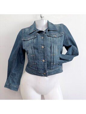 Guess Denim Jacket Cropped Fitted Distressed Crop Jacket Size Medium